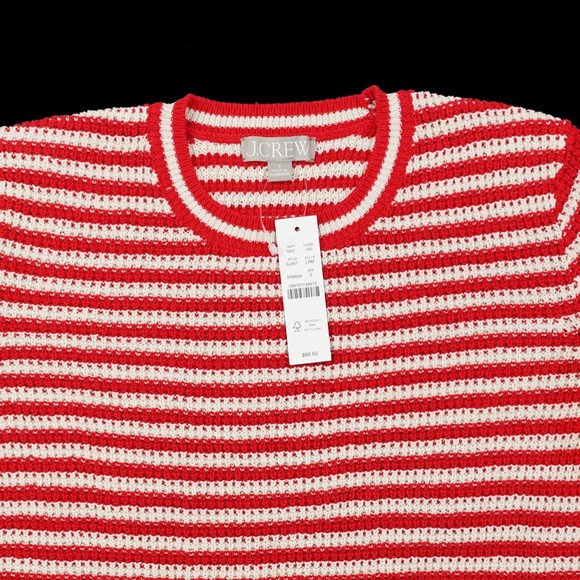 New JCREW Size S Crewneck T-Shirt Sweater in Stripe Linen Red Multi $89 CJ407 - Picture 6 of 7